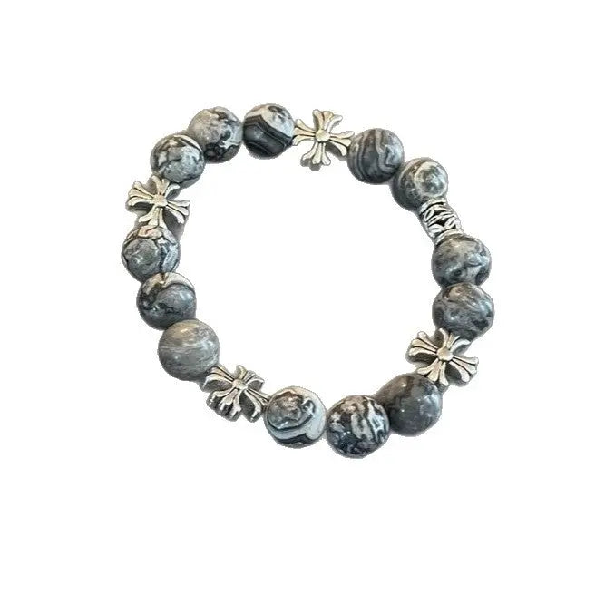 Noctis Bead Bracelet in Marbled Grey Stone | Salty