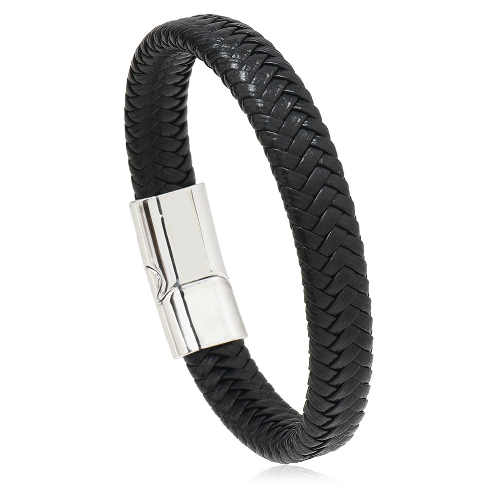 Avrum Black Leather Bracelet