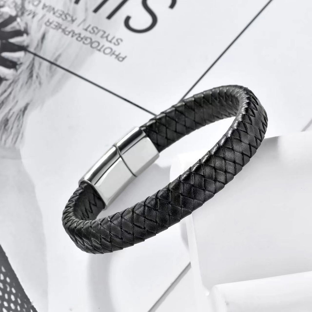 Avrum Black Leather Bracelet