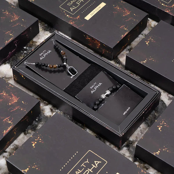 Obsidian Edge Mens Nacklace & Bracelet Combo