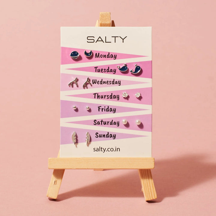 "Ocean" Weekly 7 Stud Earrings Set | Salty