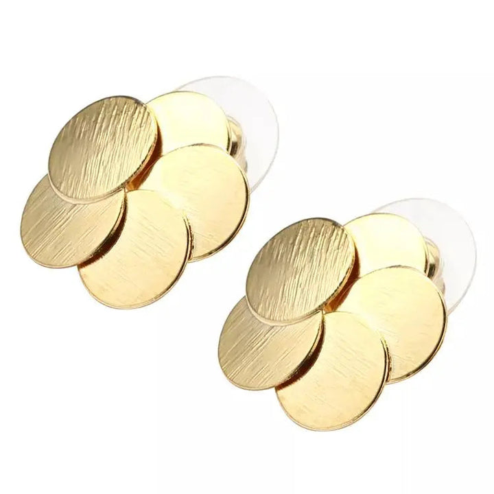 Overlap Metal Round Flower Stud Earrings