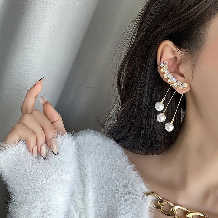 Rhinestone Climber Multiple Pearl Drop Earrings - Salty Accessories