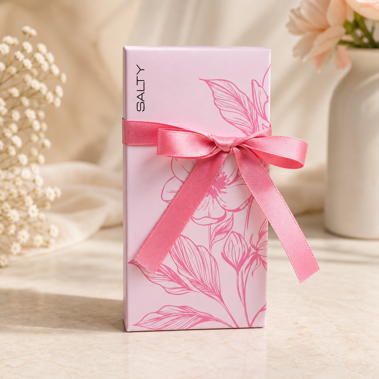 Floral Ribbon Bow Long Box - Pink