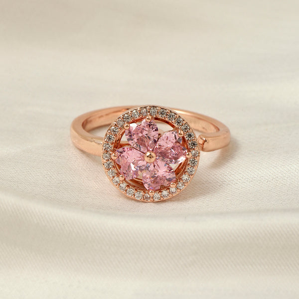Esme Crystal Rose Gold Pink Floral Spinner Ring