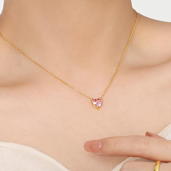 Pink Heart Dainty Necklace