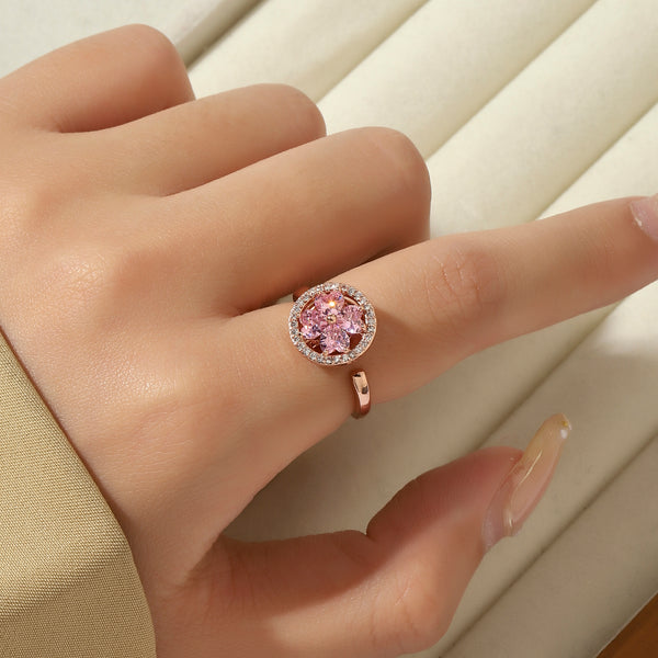Esme Crystal Rose Gold Pink Floral Spinner Ring