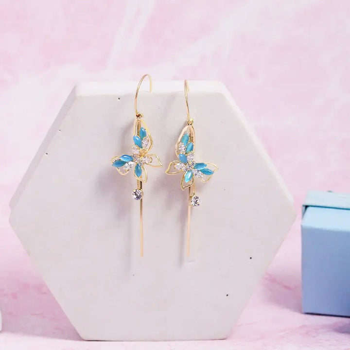 Papillon Gold Blue Earrings - Salty Accessories