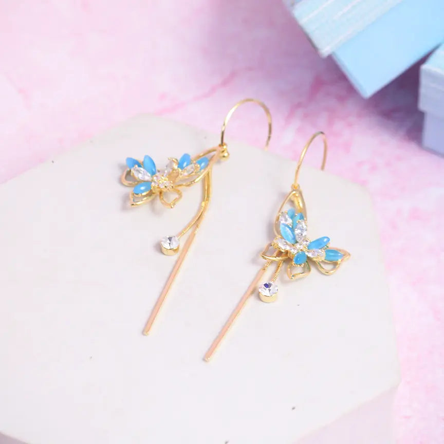 Papillon Gold Blue Earrings - Salty Accessories
