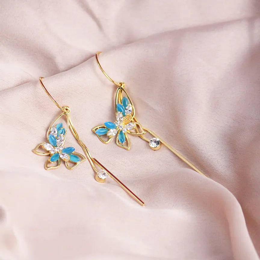 Papillon Gold Blue Earrings - Salty Accessories