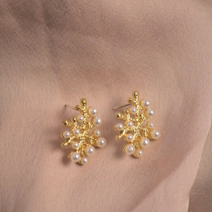 Pearl It Up Golden Studs - Salty Accessories