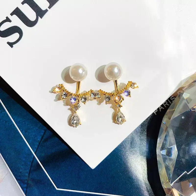 Pearl Stud Zircon Claw Hugging Earrings | Salty