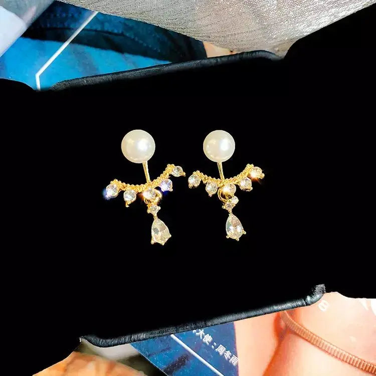 Pearl Stud Zircon Claw Hugging Earrings
