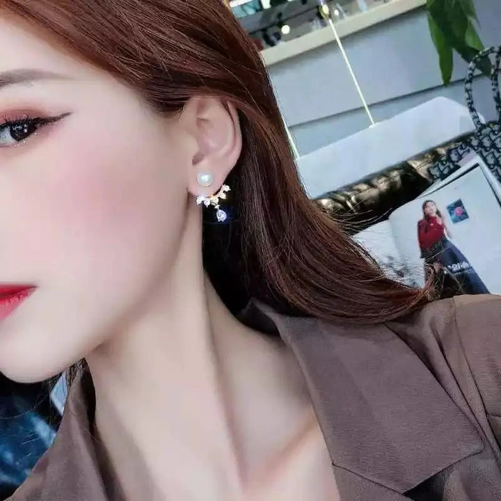 Pearl Stud Zircon Claw Hugging Earrings