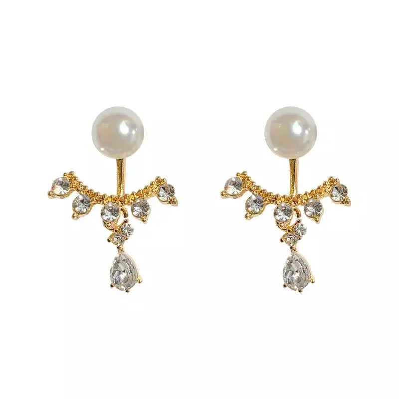 Pearl Stud Zircon Claw Hugging Earrings