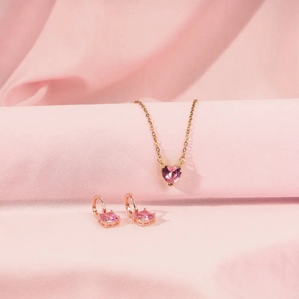 Pink Heart Dainty Necklace and Cupid&