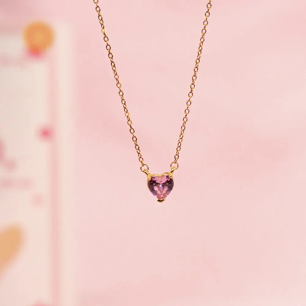 Pink Heart Dainty Necklace and Cupid&