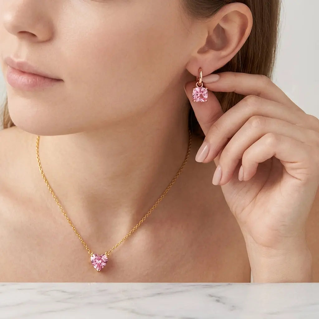 Pink Heart Dainty Necklace and Cupid&