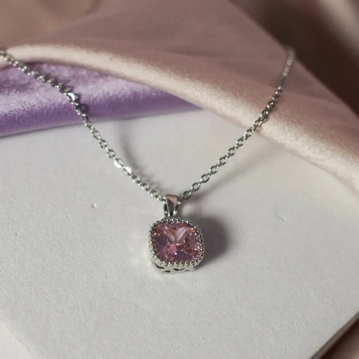 Dainty Silver Pink Diamond Elegance Pendant - Salty Accessories
