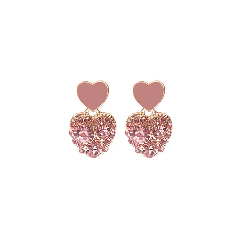 Pink Double Heart Studded Drop In Trend Studs