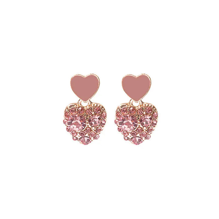 Pink Double Heart Studded Drop In Trend Studs