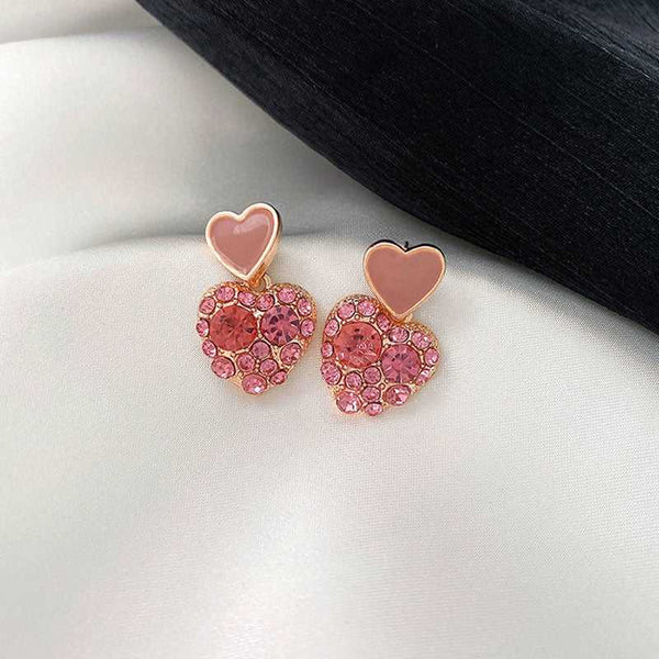 Pink Double Heart Studded Drop In Trend Studs