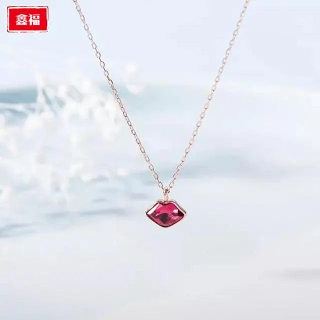 Pink Lips Gold Charm Necklace - Salty Accessories
