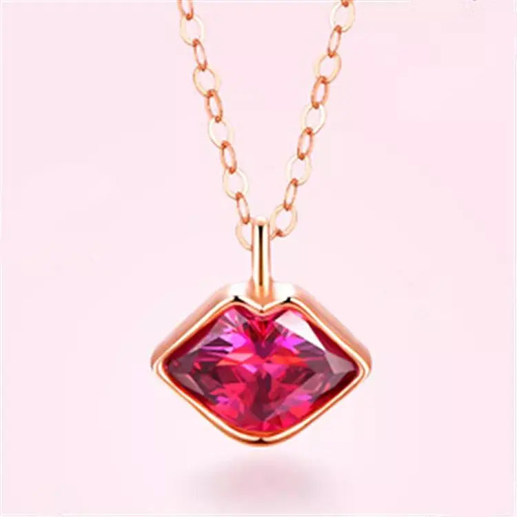 Pink Lips Gold Charm Necklace - Salty Accessories