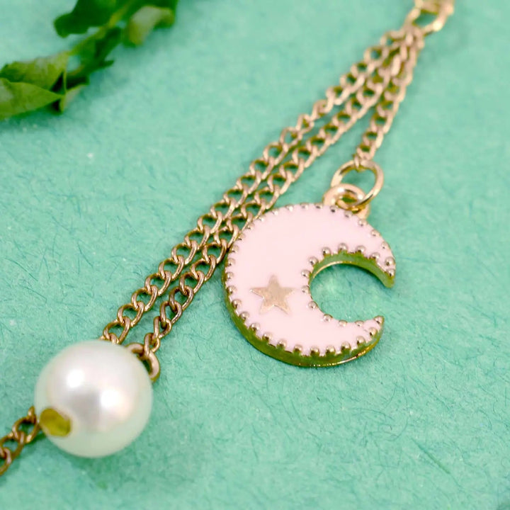 Pink Moon And Pearl Tassel Earring - Salty Accessories