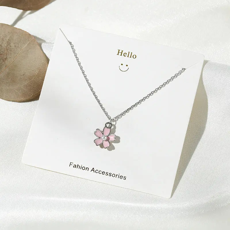 Pink Sakura Flower Necklace - Salty Accessories