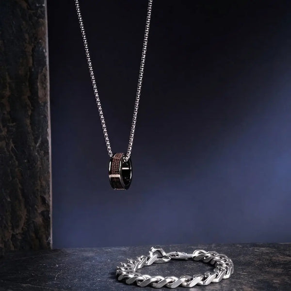 Platinum Shadow Mens Bracelet & Chain Combo
