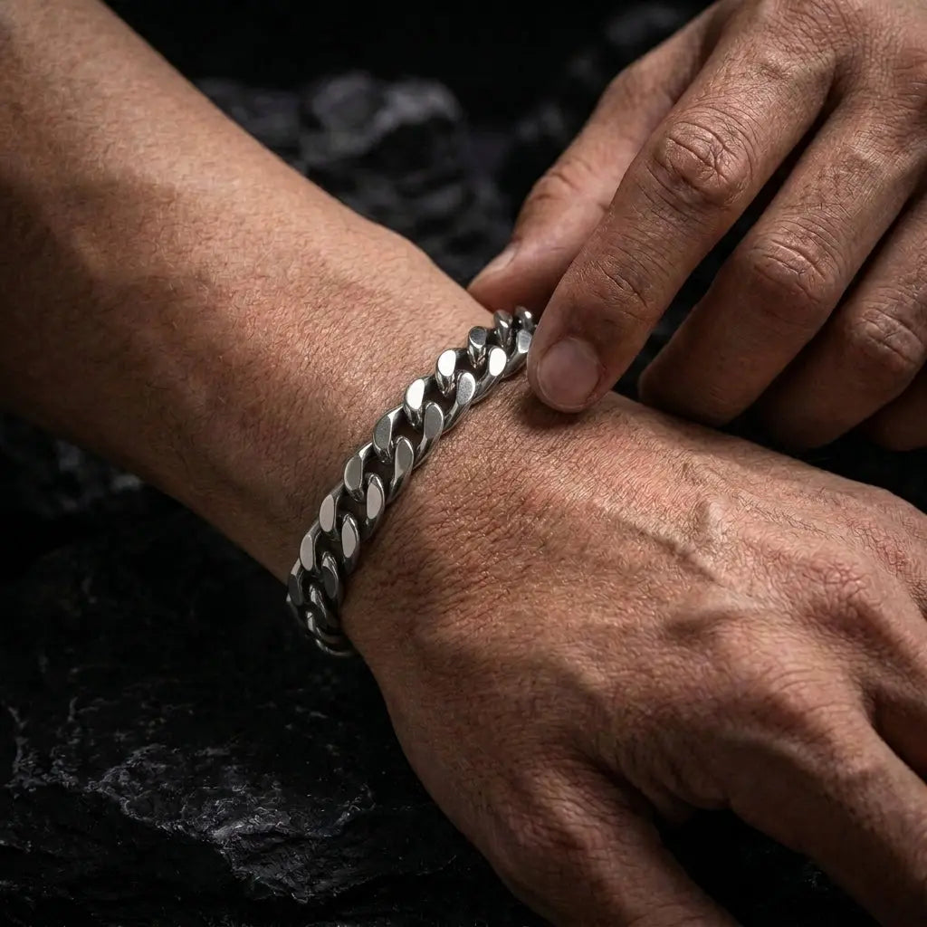 Platinum Shadow Mens Bracelet & Chain Combo | Salty