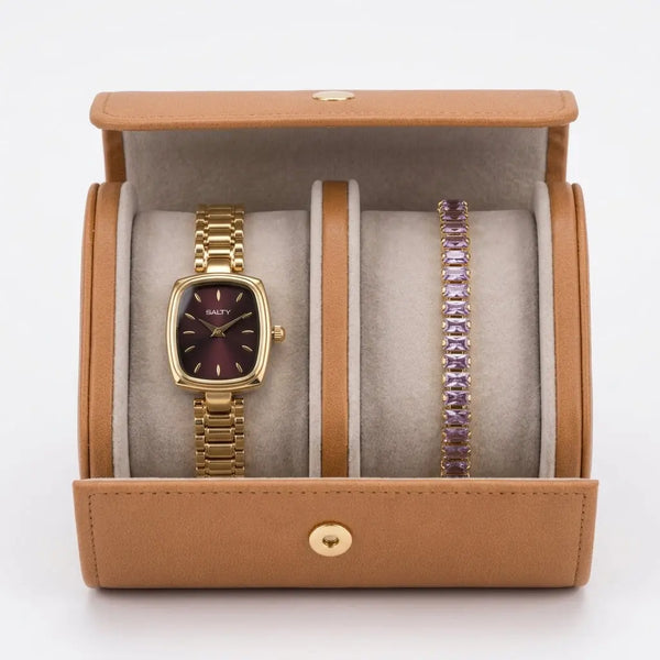 Plum Glow Watch Bracelet Stack