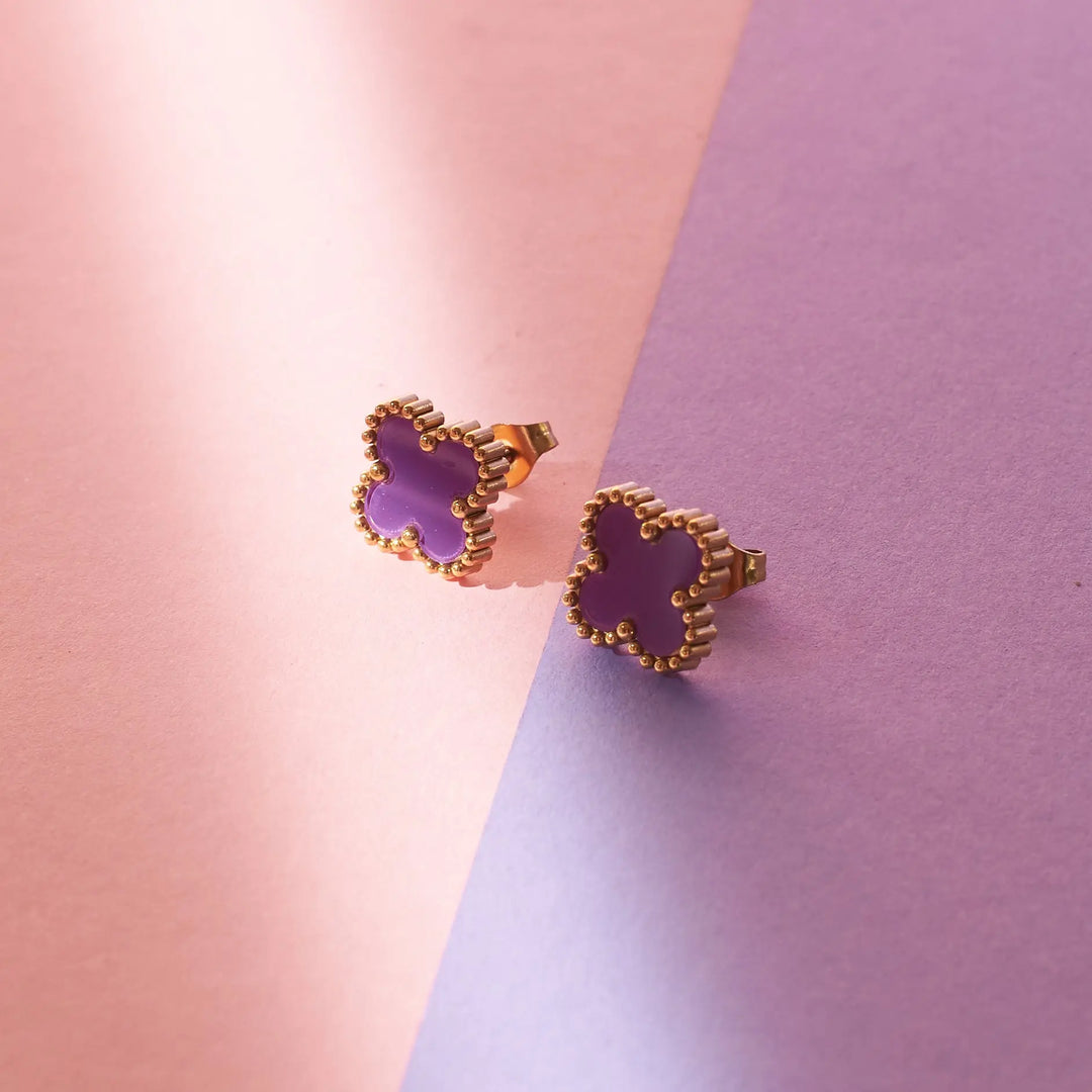 Plum Lucky Clover Studs - Salty Accessories