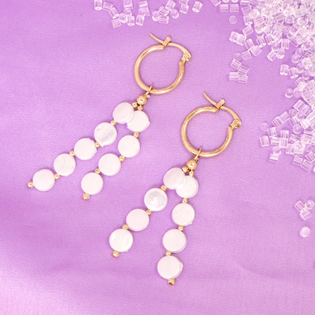 Pretty Pearl Tassel Huggie Earrings