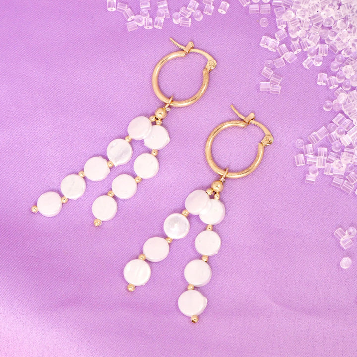 Pretty Pearl Tassel Huggie Earrings