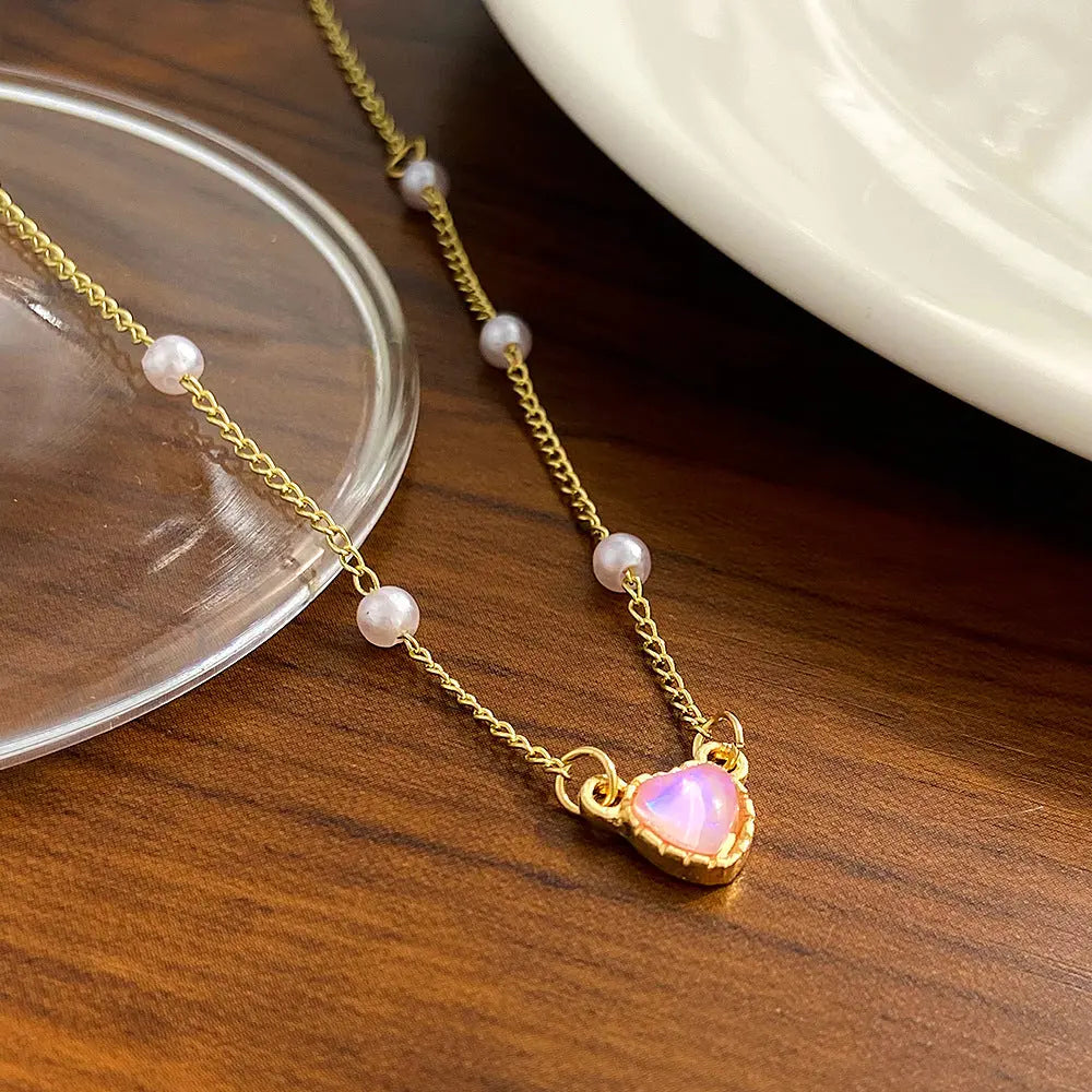 Pretty Pink Heart And Pearl Necklace - Salty Accessories