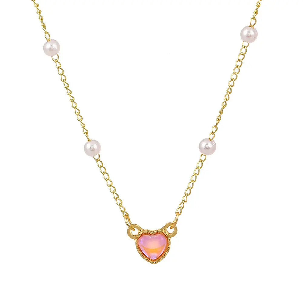 Pretty Pink Heart And Pearl Necklace - Salty Accessories