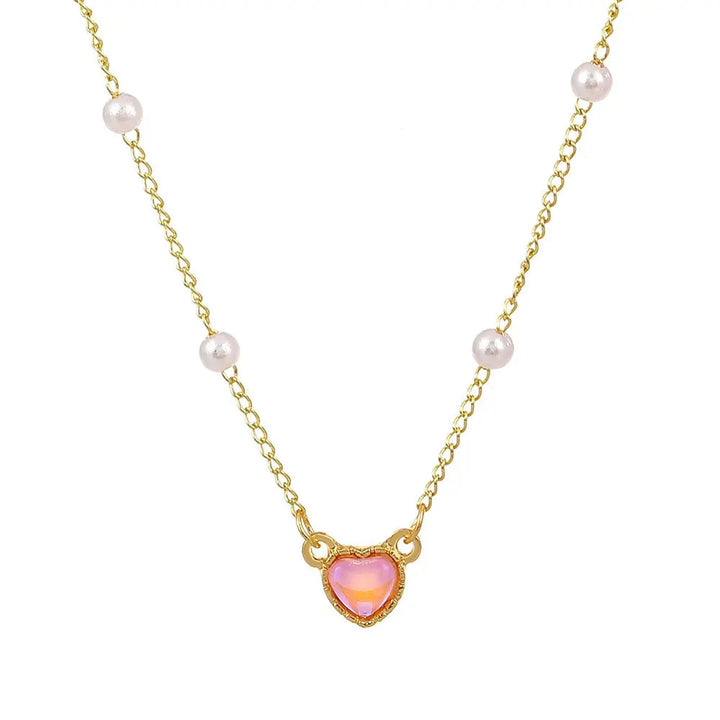 Pretty Pink Heart And Pearl Necklace - Salty Accessories