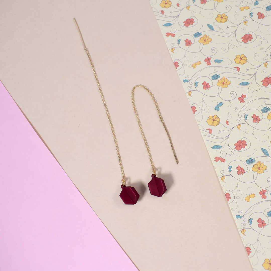 Prism Threader Pull-out Drop Earrings - Burgundy - Salty Accessories
