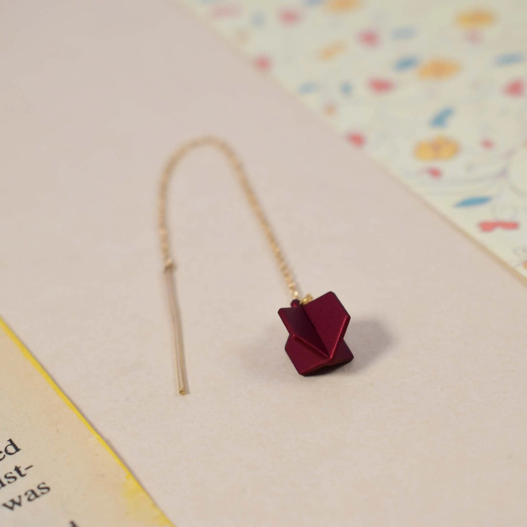 Prism Threader Pull-out Drop Earrings - Burgundy - Salty Accessories