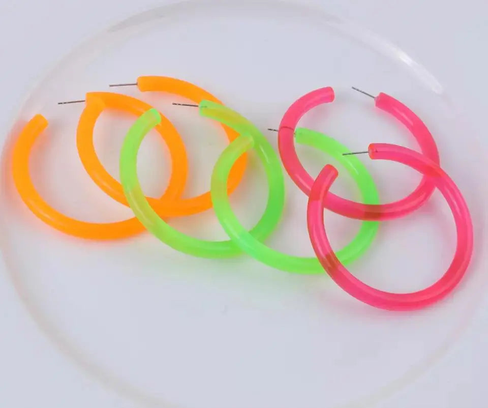 Punk Fluorescent Acrylic Party Glow-in-the-dark Hoop Earrings - Set of 3 | Salty