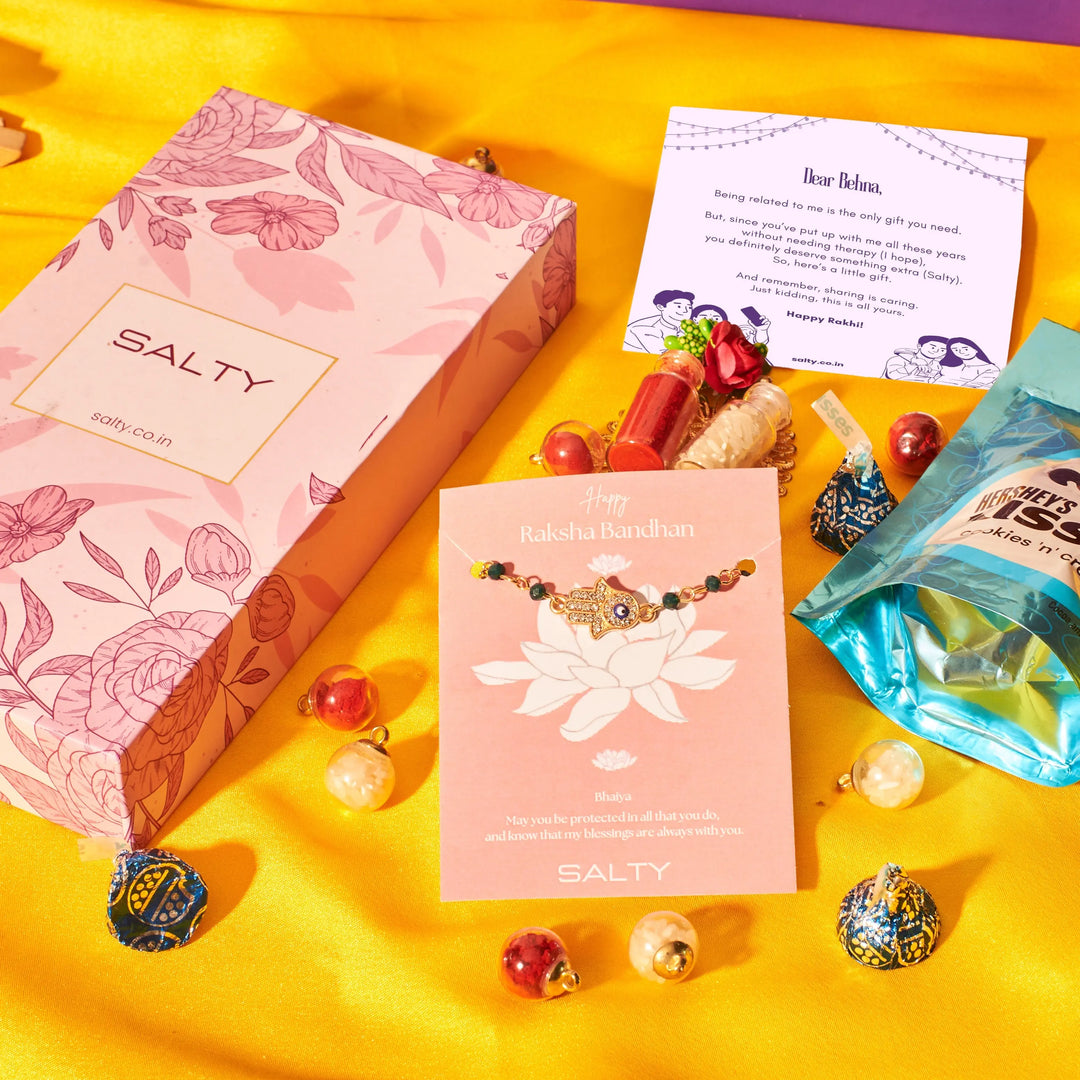 Pure Stones Evil Eye Hamsa Rakhi Gift Box | Salty
