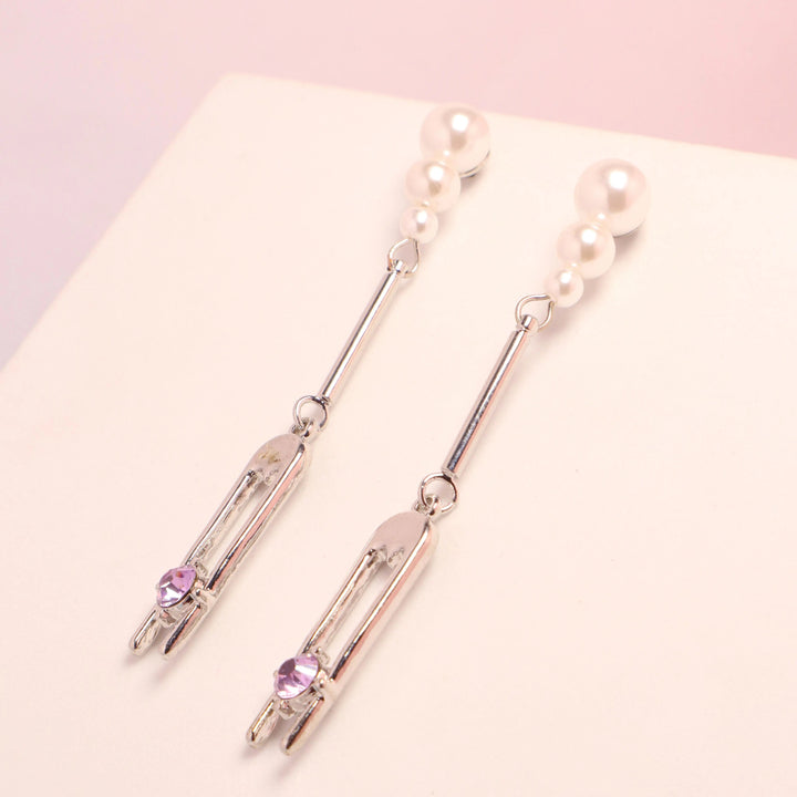 Purple Stone Fork Drop Earrings