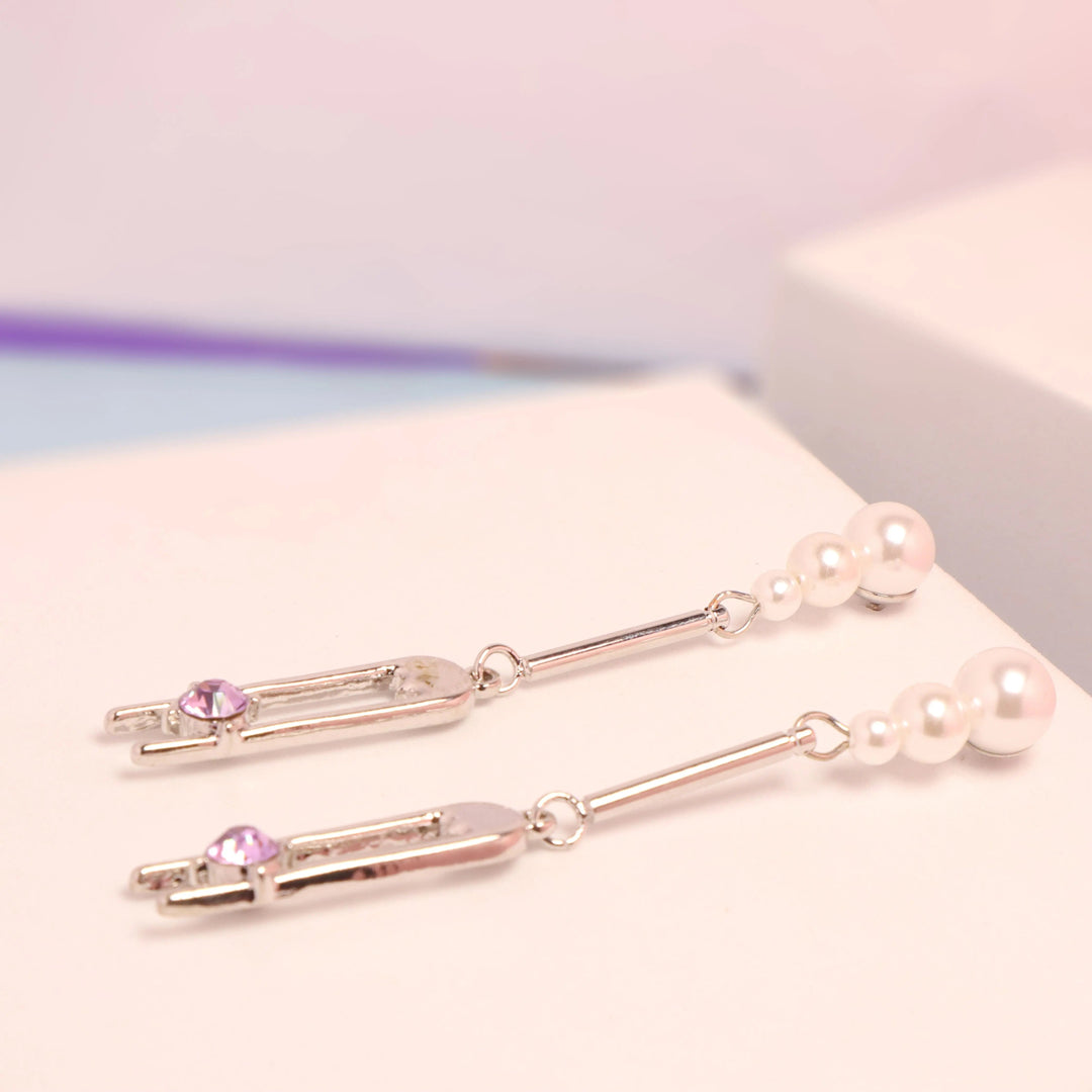 Purple Stone Fork Drop Earrings