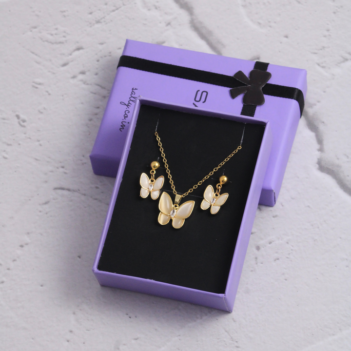 Quirky Butterfly Necklace And Earrings Set