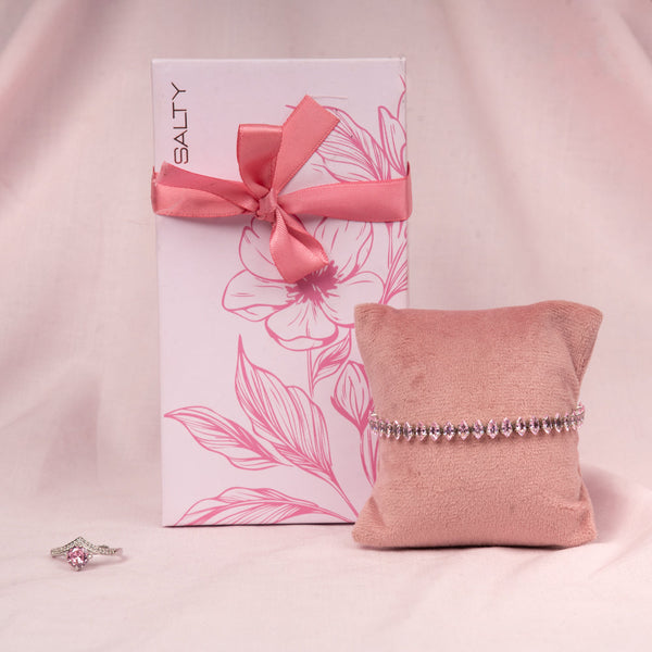 Rose Curve Ring and Blush Cascade Crystal Bracelet set for Mother