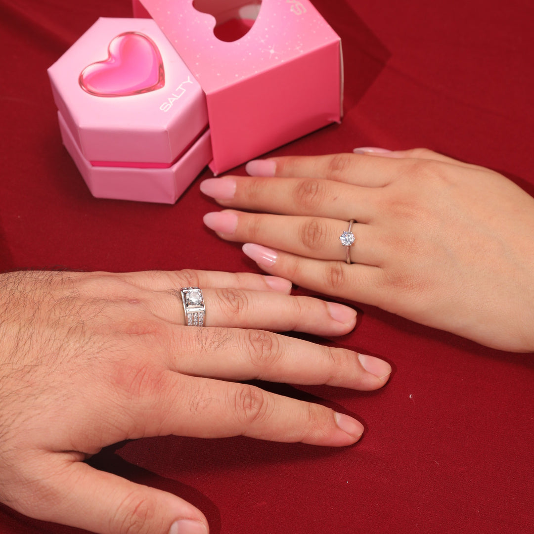 Radiant Spark Crystal Ring for Couple With Valentine Box