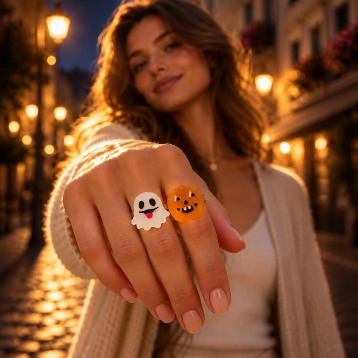 Grinny Pumpkin and Spooky Boo Ring Set