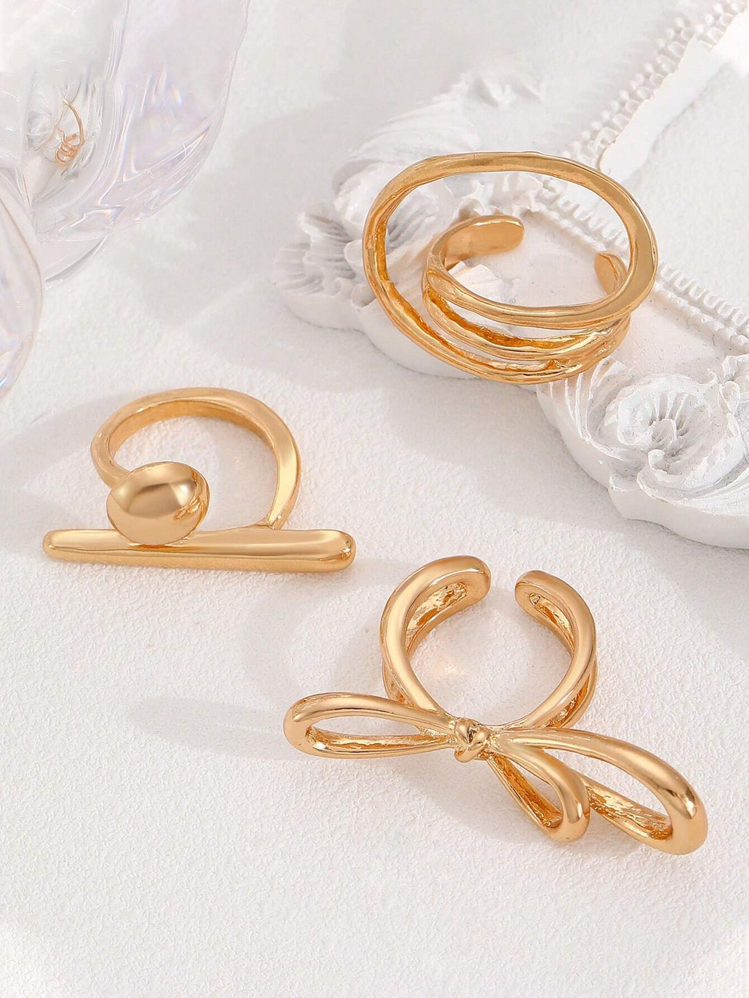 Set of 3 Funked-Up Gold Stack Ring - Salty Accessories